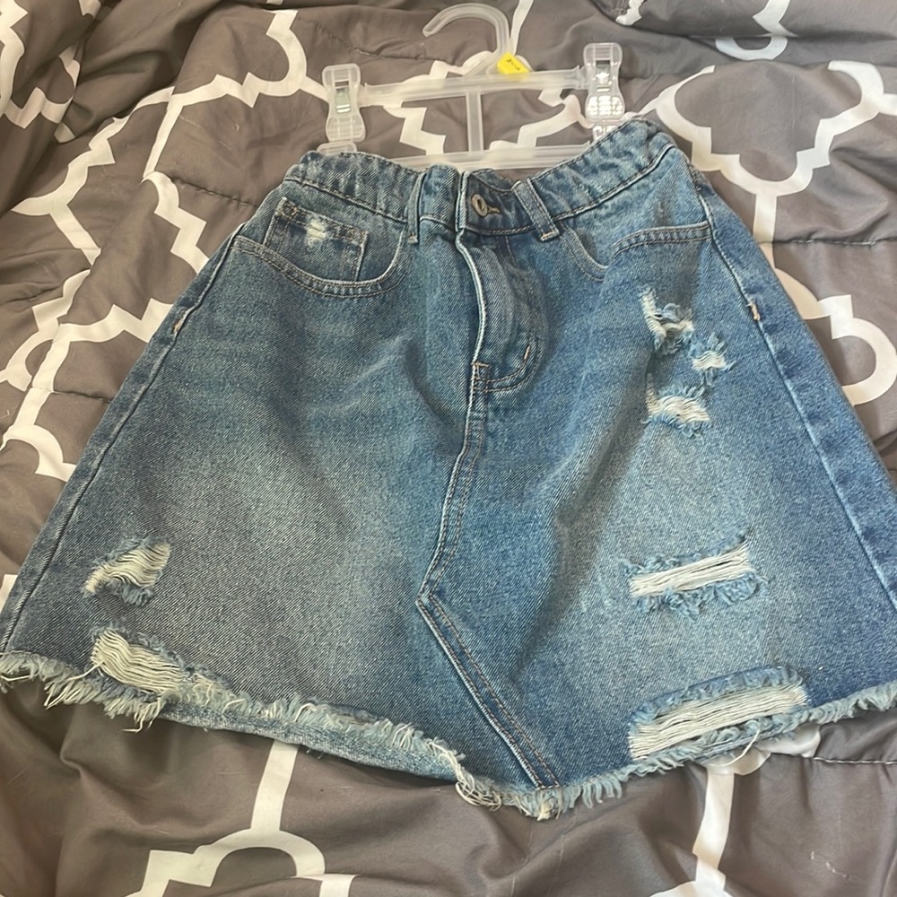 cute denim ripped jean skirt
